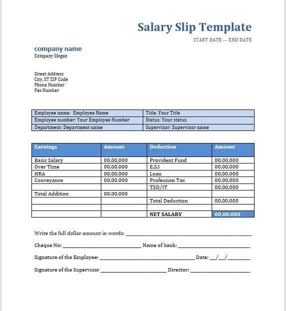 format for drivers salary slip templates